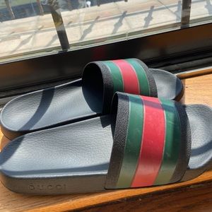 Authentic Mens Web Rubber Gucci Slide Sandal
